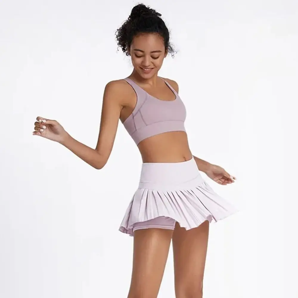 

High Waist Summer Sport Skirt Double Layer Quick Dry Women Golf Athletic Skirts Anti-flash with Pocket