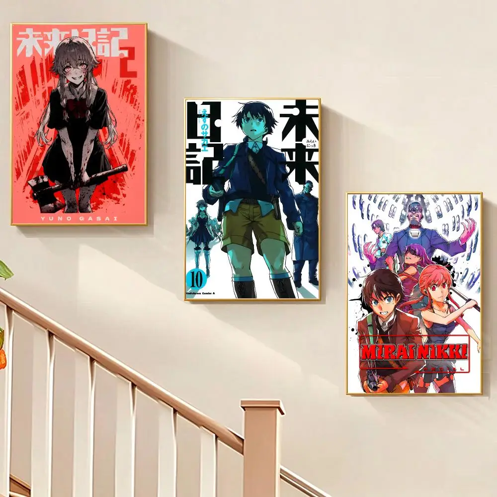 Anime Modern Mirai Nikki Poster HD Waterproof PP Wall Art, Self Adhesive Home Decor for Bedroom and Living Room