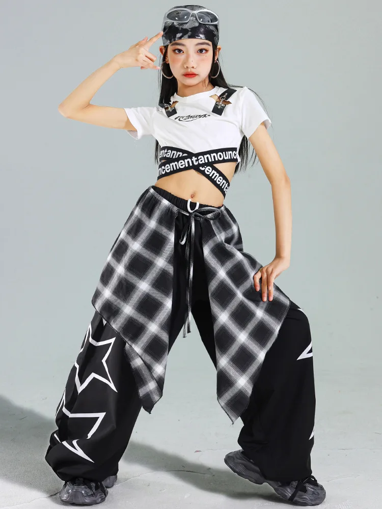 Conjunto de ropa de hip-hop para niñas adolescentes, disfraz de rapera, ropa de moda Y2K, ropa urbana, atuendo de baile para escenario.