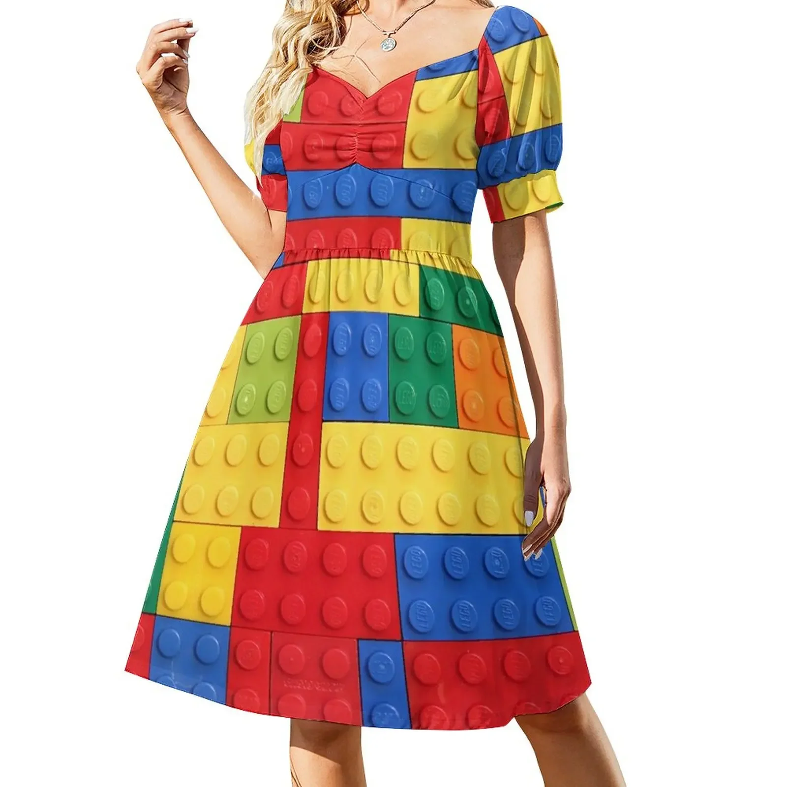 

Colorful Bricks Design Short-Sleeved Dress Elegant gown elegant women's dresses for wedding