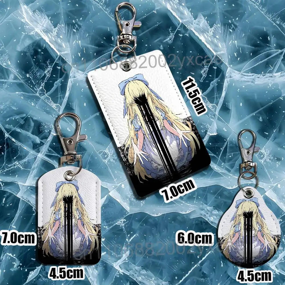 Alice Red Riding Hood Black Souls Rectangle ID Card Case Keychain Access Card Bag Tag Ring Leather Card Holder Key Ring Access view 5