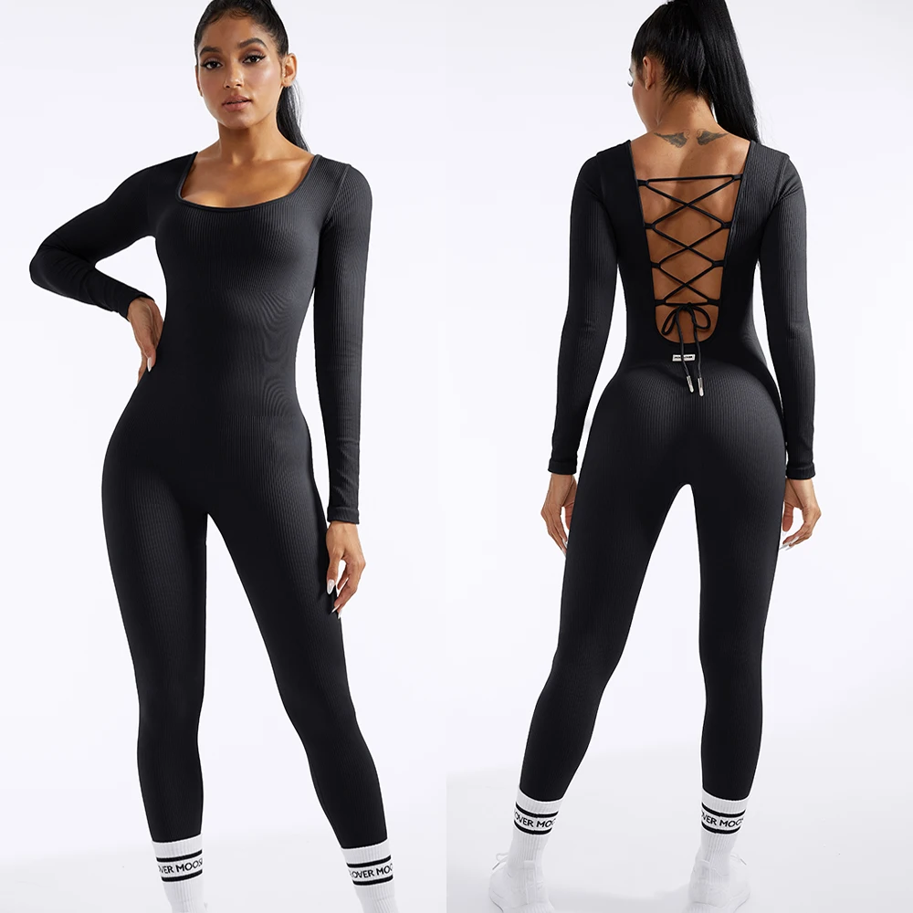 Women\'s One-piece Jumpsuits Long-Sleeved Overalls Sportswear Gym Clothings High Elastic Cycling Bodybuilding Bodysuit Women