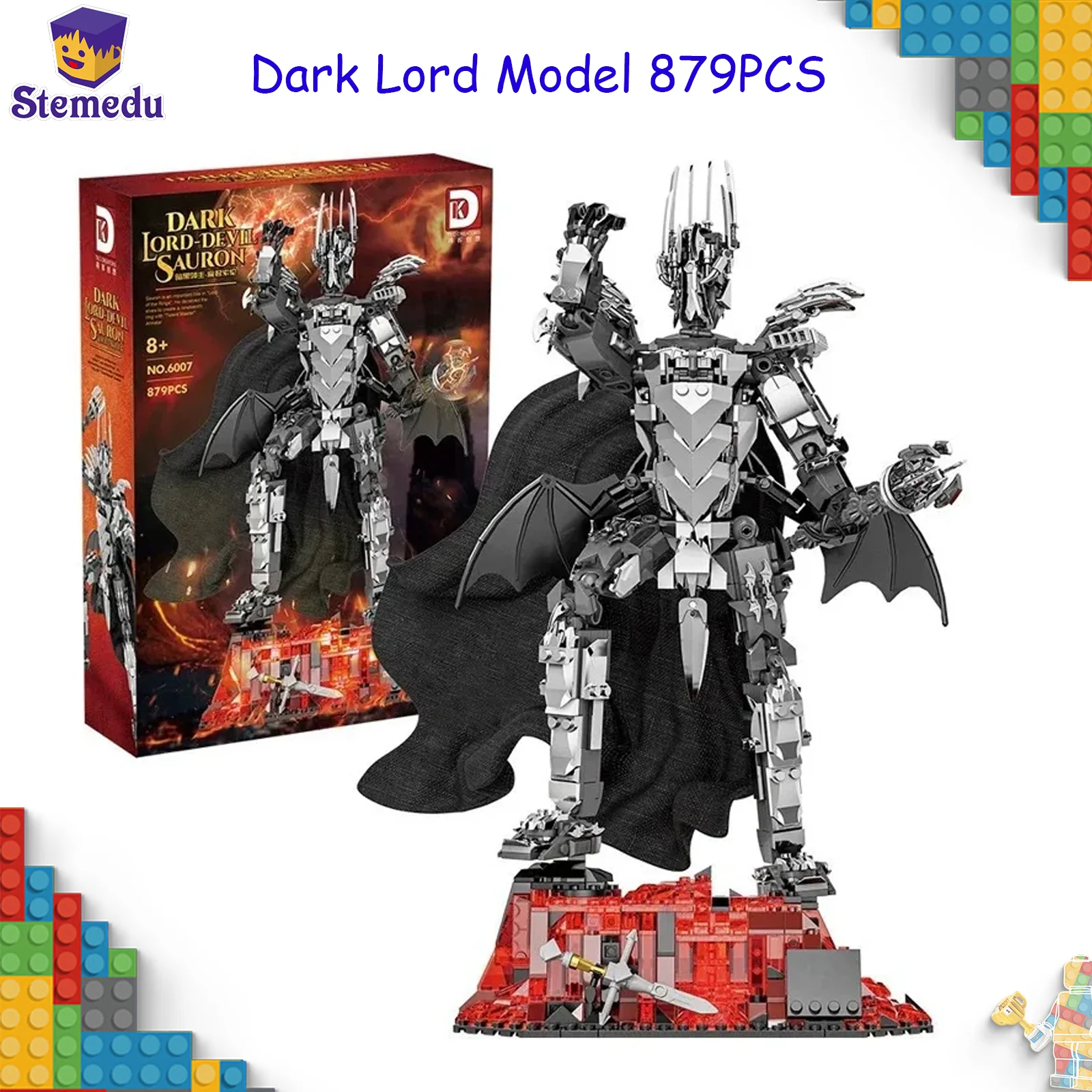 6007 Model Mrocznego Pana 879 Elementów Zły Czarodziej z Efektami Świetlnymi Fantazyjny Model Bitewny Zestaw do Samodzielnego Montażu Zabawka