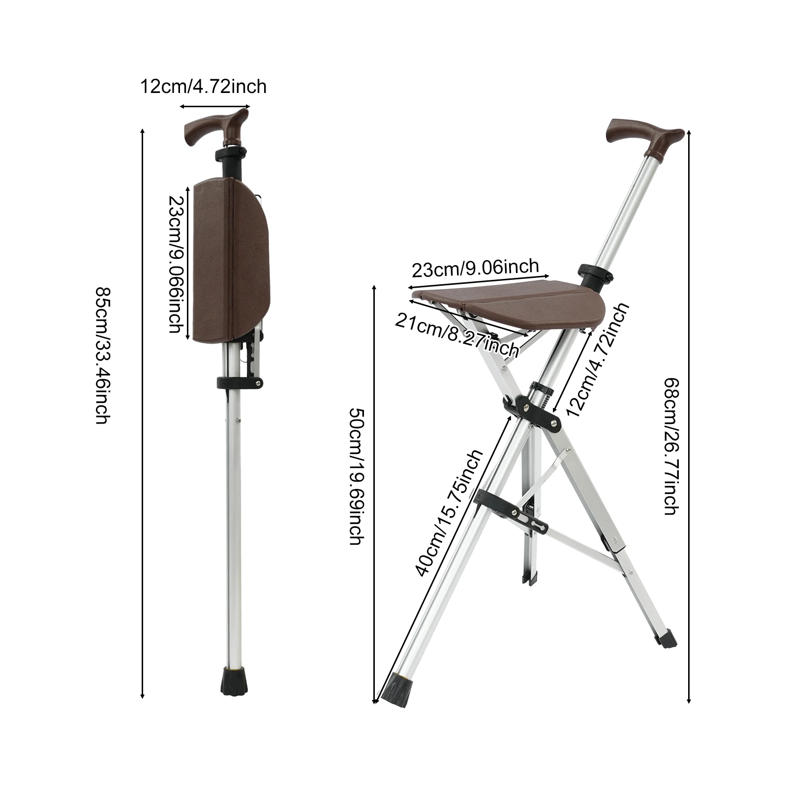 Klappbarer Gehstock mit Sitz, 4,72 Zoll, aus Aluminiumlegierung, Krückenstuhl für ältere Menschen mit Hocker, faltbarer Gehstockstuhl, 264,55 Pfund – Detail 10