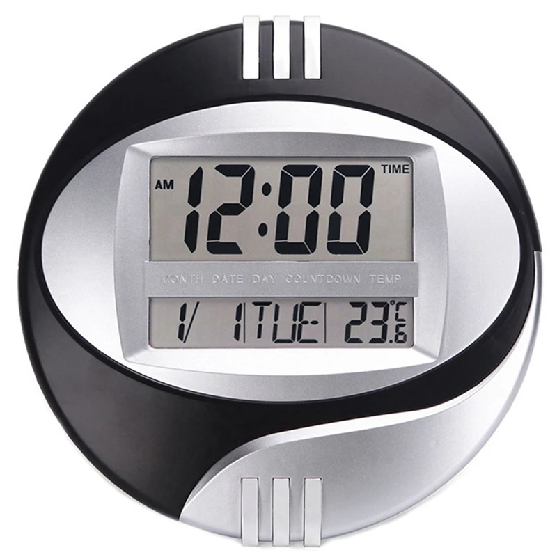 ●Temperature Display Digital Wall Electronic Clock LCD Moderne Calendar LED Bracket Watch Mute Of Home Office Decoration Black