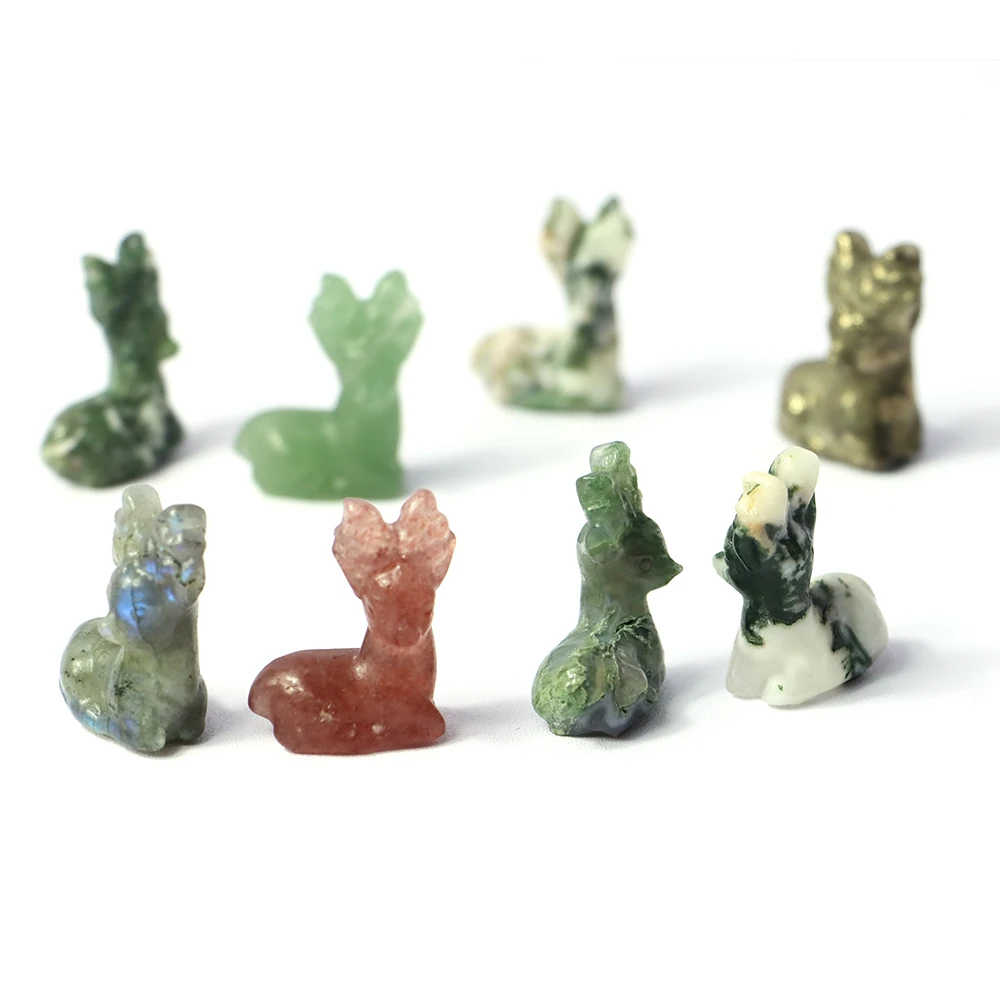 30mm Sika Deer Statue Natural Stone Decoration Miniatures Fairy Garden Healing Crystal Animals Figurine Ornament Christmas Craft