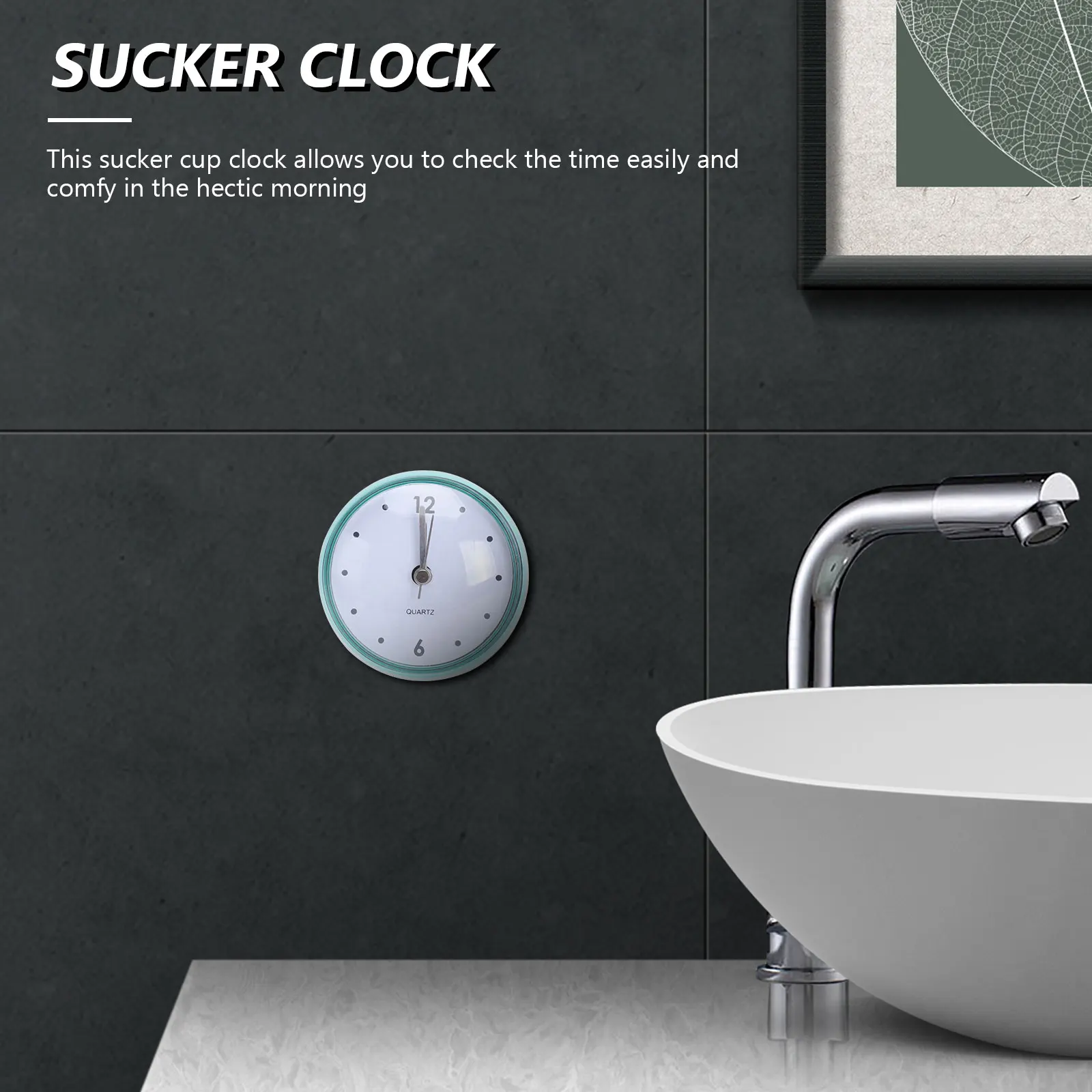 

1pc Sucker Cup Clock Waterproof Anti-Fog Silent Bathroom Wall Clock Kitchen Hanging Timer For Tiles Mirrors Closet 12Inch Black