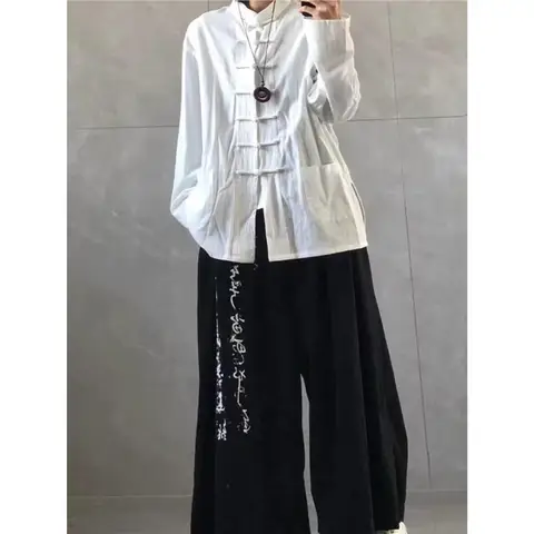 Men's And Women's Calligraphy-Inspired Drapey Wide Leg Pants Loose Casual Elastic Waist Vintage Dark Series Straight Long Tro...
