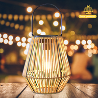 Rattan Solar Lantern IP65 Waterproof Hanging/Standing Outside Big Rattan Solar Light with Handle for Garden Patio Courtyard Lawn