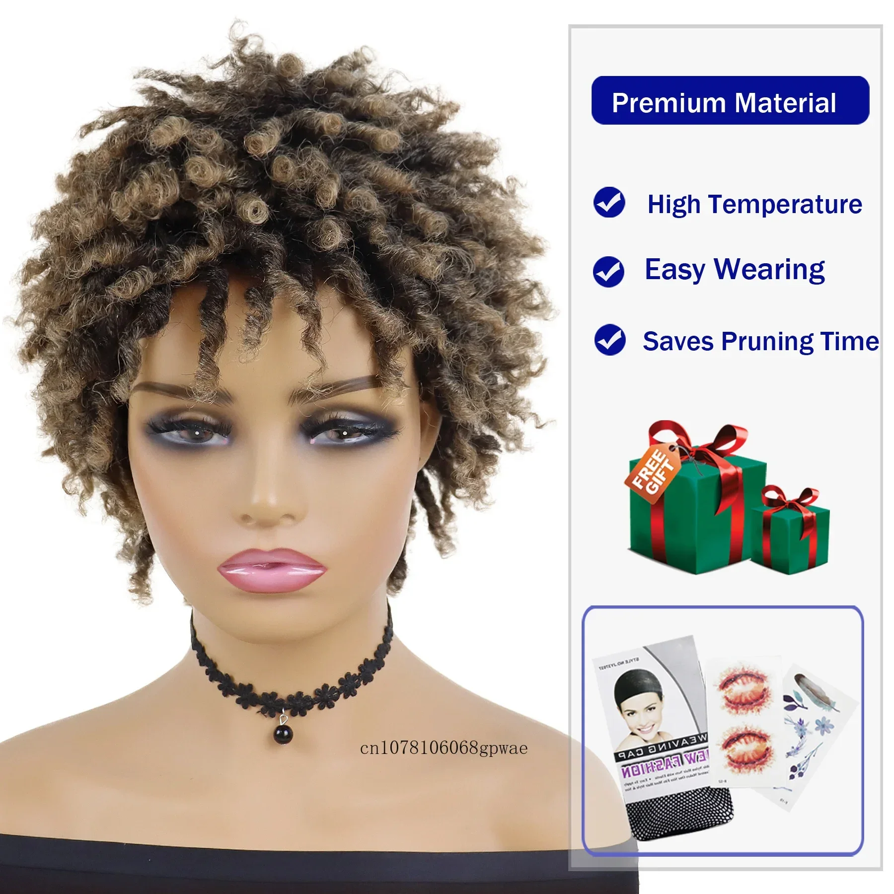 Synthetic Dreadlock Full Wig for Black Women Short Braided Ombre Blonde Wigs Faux Locs Hair Afro Curly Wig Daily Costume Party