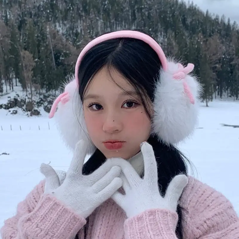 

652F стильные чехлы для ушей с бантом, теплые наушники для женщин, студенток, девочек, плюшевые уши для работы, школы, поездок,