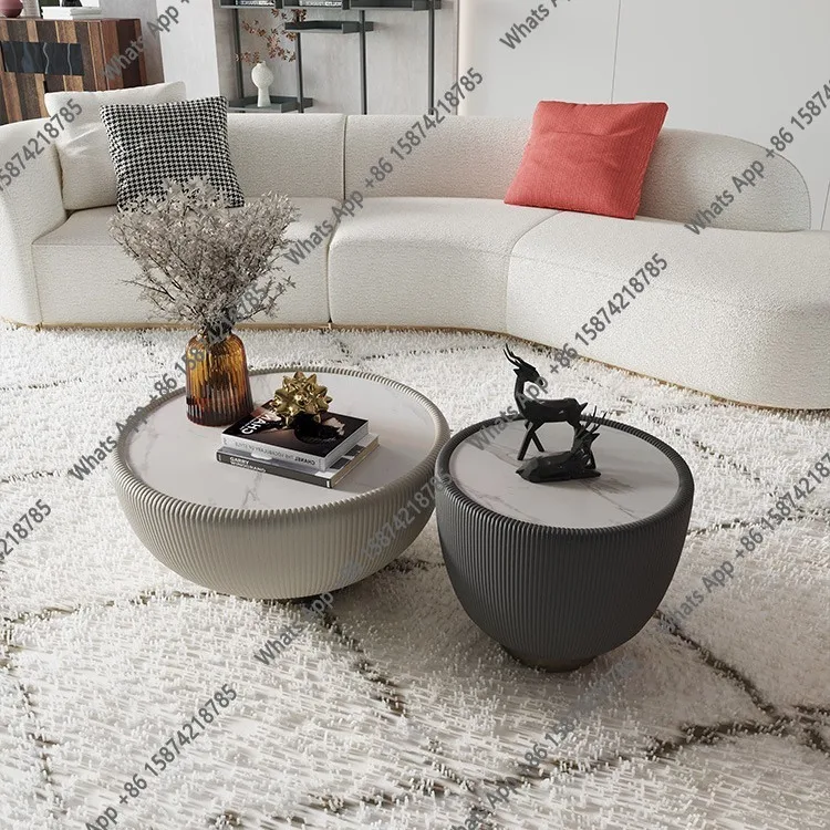 

HxItalian Light Luxury Round Rock Slab Coffee Table Combination Living Room Post-modern Creative Simple Size Bowl Furniture