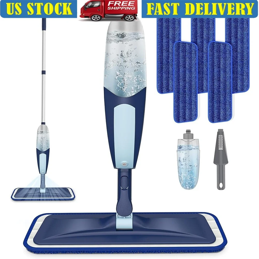 

Швабра-спрей, очиститель пола, швабра из микрофибры, 5 многоразовых подушечек, влажная и сухая чистка, ламинат из твердой древесины, пол 360° ° Вращающаяся головка