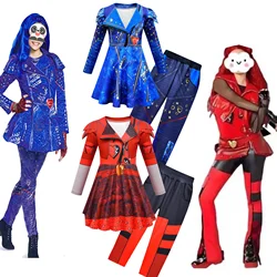 Girl D-Descendants 4 Dress + Pant+ Gloves Set Halloween Princess Red Costume Coats Set Kids Chloe Dress Up Queen of Hearts Cloth