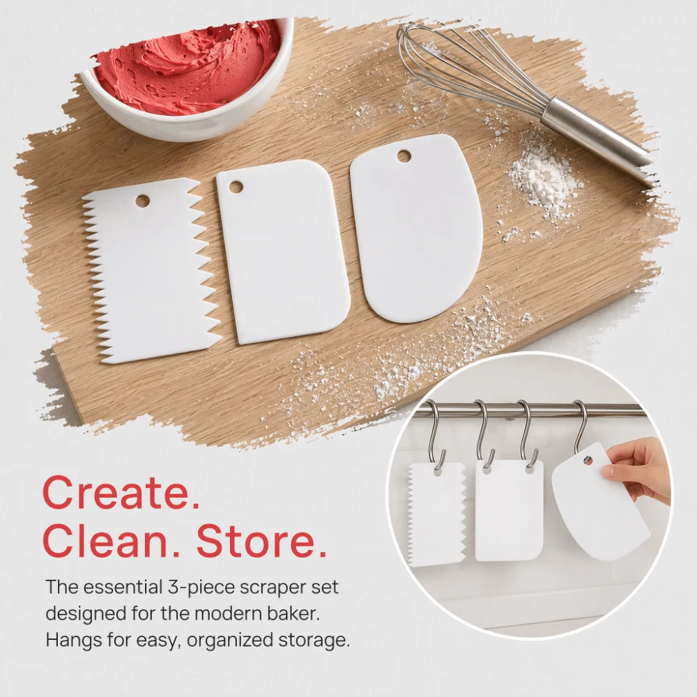 3PCS PP Baking Scraper Set Food Grade Non Stick Surface Dough Scraper Cutter Different Shapes Serrated Edge Cream Dough Spatula