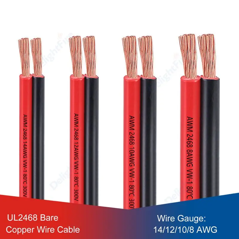 

UL2468 14/12/10/8AWG 2pin Red Black Cable PVC Copper Flexible Electrical Wire For Solar Panel Inverter Storage Battery Speaker