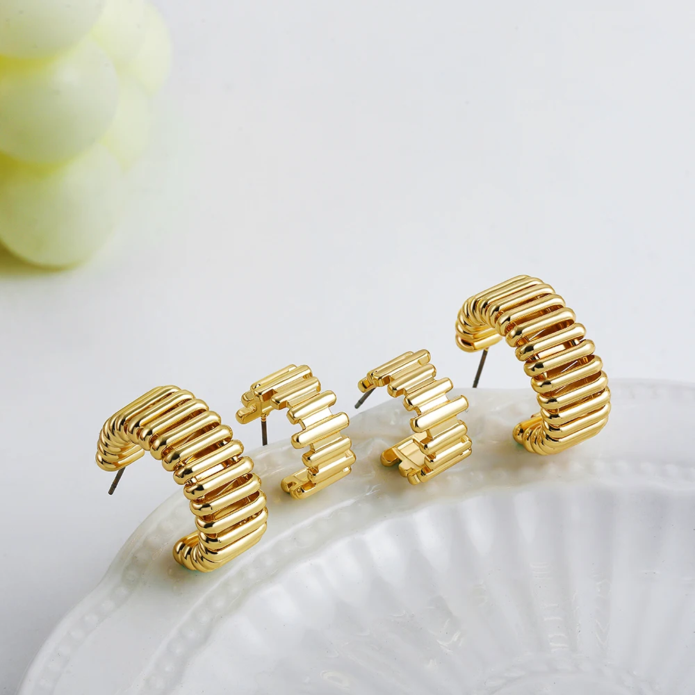 Creative Metal Gold Plated Open Circle Earring Multi-layer Geometric C-shape Hoop Earrings for Women Vintage Classic Jewelry