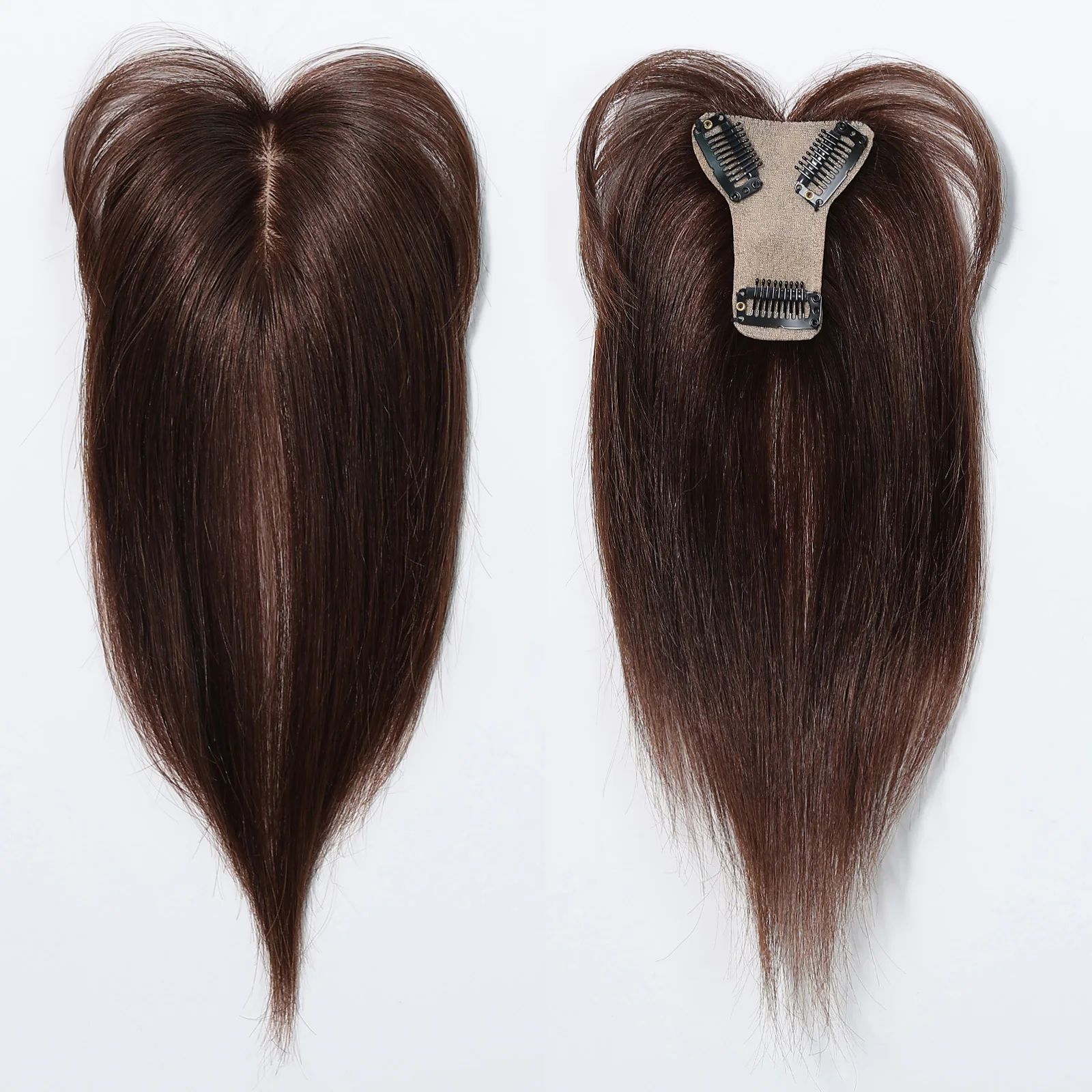 Rambut Asli Remy Berbasis Sutra Cokelat 10 Inch dengan Poni, 3 Jepitan, untuk Wanita, Penggunaan Sehari-hari dan Pesta, Ekstensi Rambut