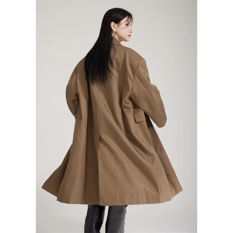 Anti-wrinkle Trench Coats Women British Style Machine Washable Non-scalding Mid-length Windbreaker Autumn Jacket Stand-up Collar