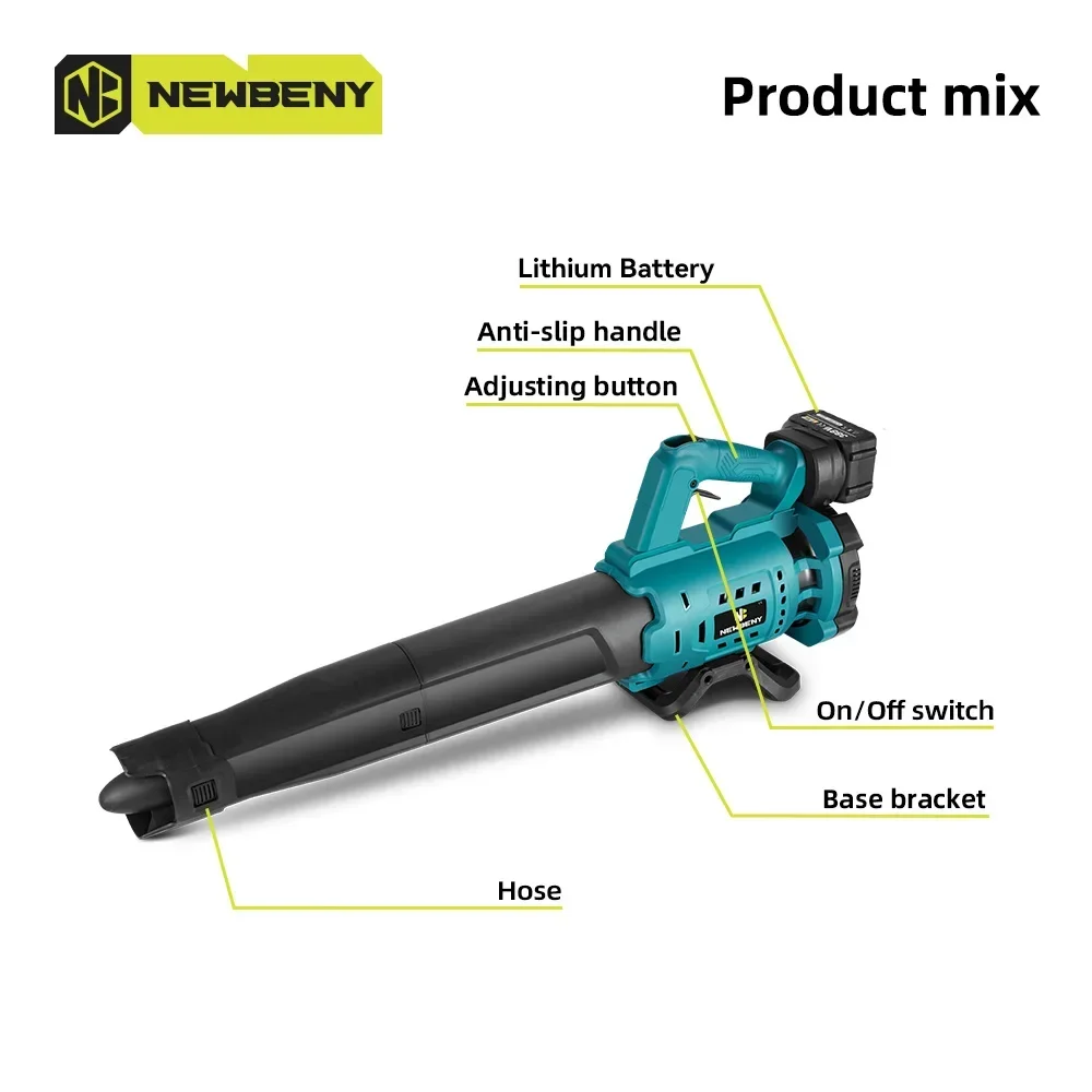 NEWBENY-Souffleur d\'air électrique sans fil pour Makita, vitesse efficace réglable, nettoyeur de poussière de cuir chevelu, outil de neige