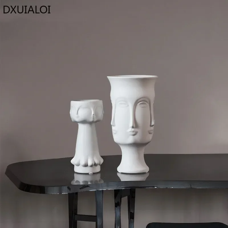 DXUIALOI Creative Human Face Art Vase Decoration Ceramic Crafts White Color Glaze Home Living Room Flower Arrangement Vase Decor