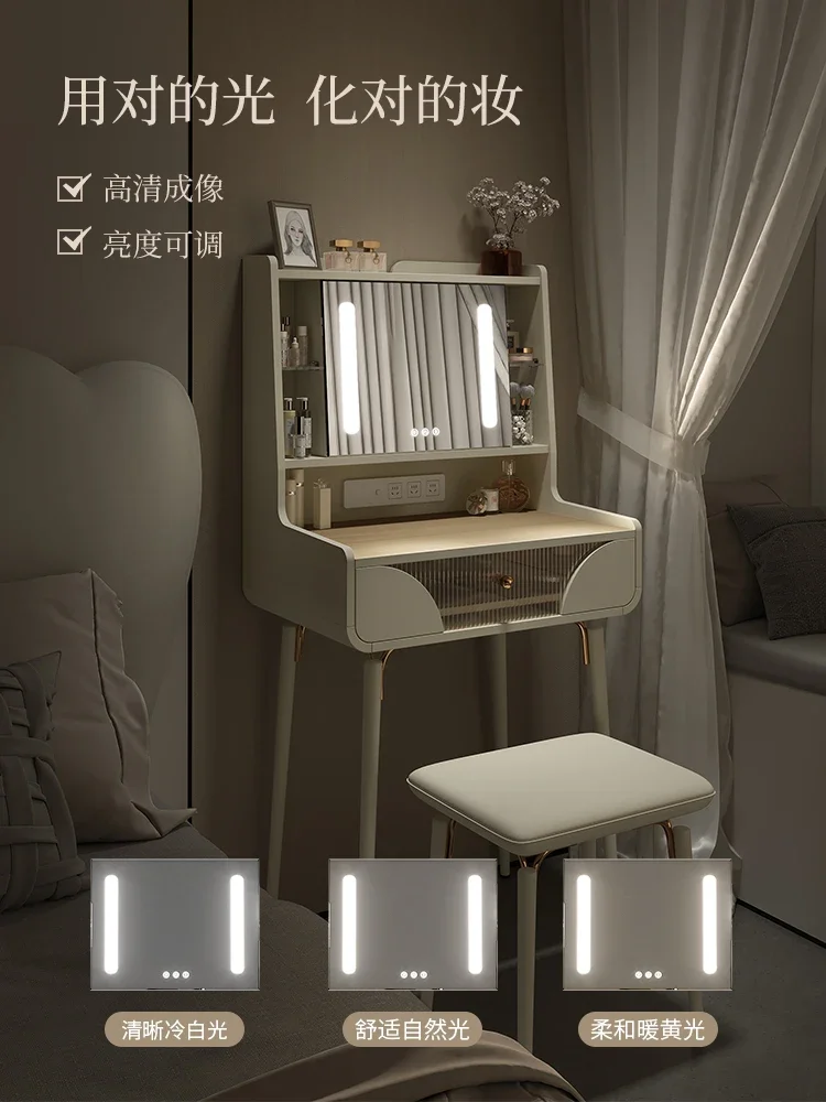 French Cream Style Dressing Table Bedroom Large Capacity Integrated Makeup Cabinet Modern Corner Makeup Table