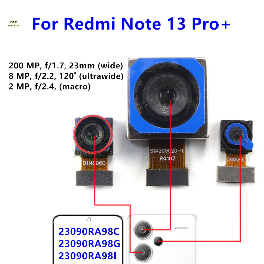 Front Rear Back Camera For Xiaomi Redmi Note 13 Pro+ 5G Main Facing Camera Module Flex Cable Replacement Spare Parts