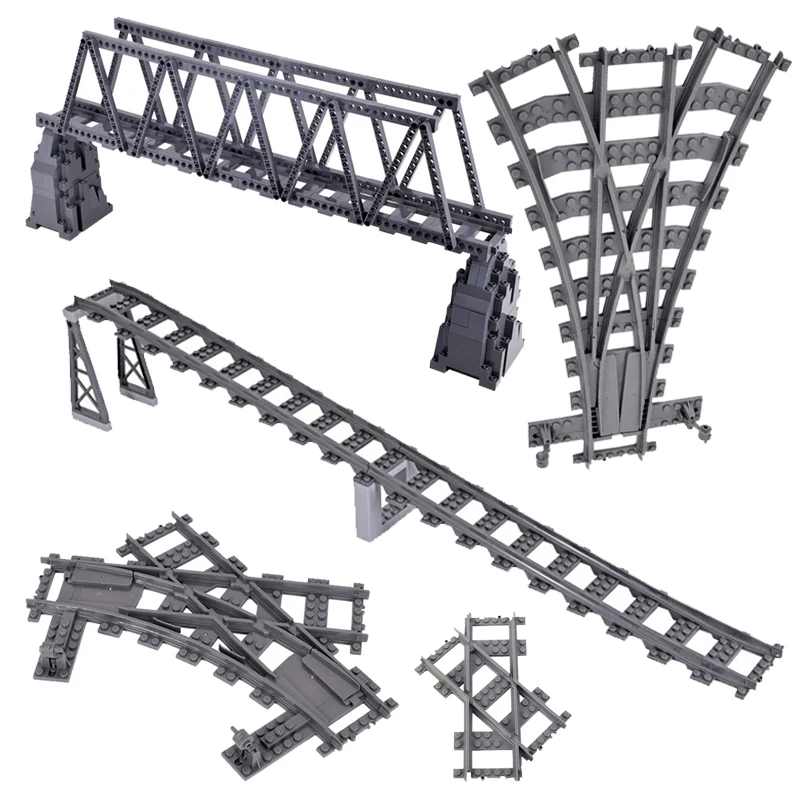 City Trains DIY Building Blocks Straight Curved Rail Bricks Parts Bridge Tunnel Model Soft Flexible Cross Tracks Railway MOC Toy