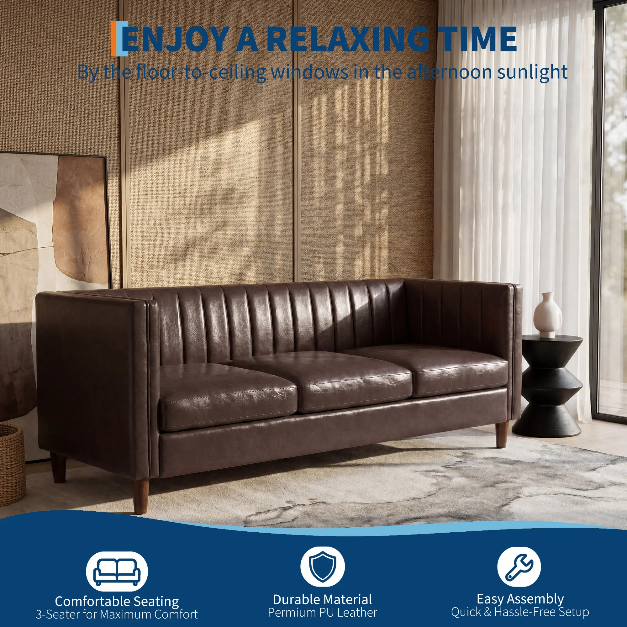 PU Leather 3-Seater Sofa 4