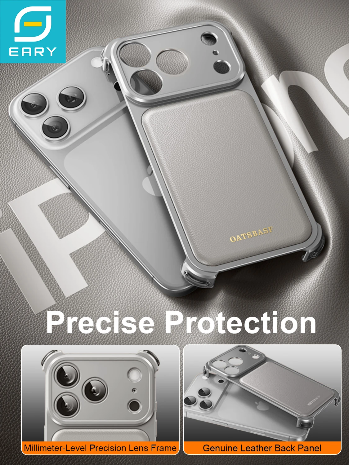 

Eary Genuine Leather Case for iPhone 17 16 Pro Max Full Phone Cover Shockproof Anti-Drop Protective Shell Metal Frameless Bumper