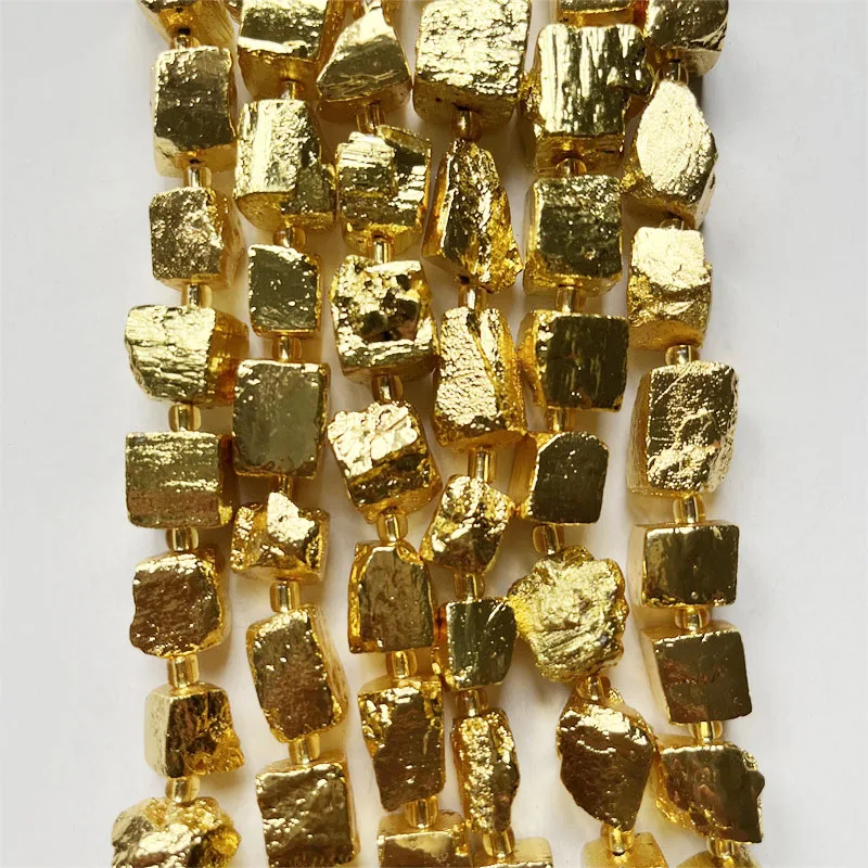 Image of 10-12MM Goldene Pyrit-Nugget-Perlen, vergoldet, Edelstein-Abstandshalter für DIY Schmuckherstellung, Armbänder, modische Halsketten, Ohrringe