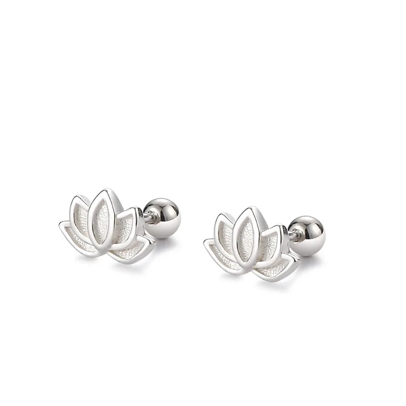 

Authentic 999 Sterling Silver Earring Fresh Lotus Turnbuckles Stud Earring For Women Girl Wedding Party Jewelry Gift