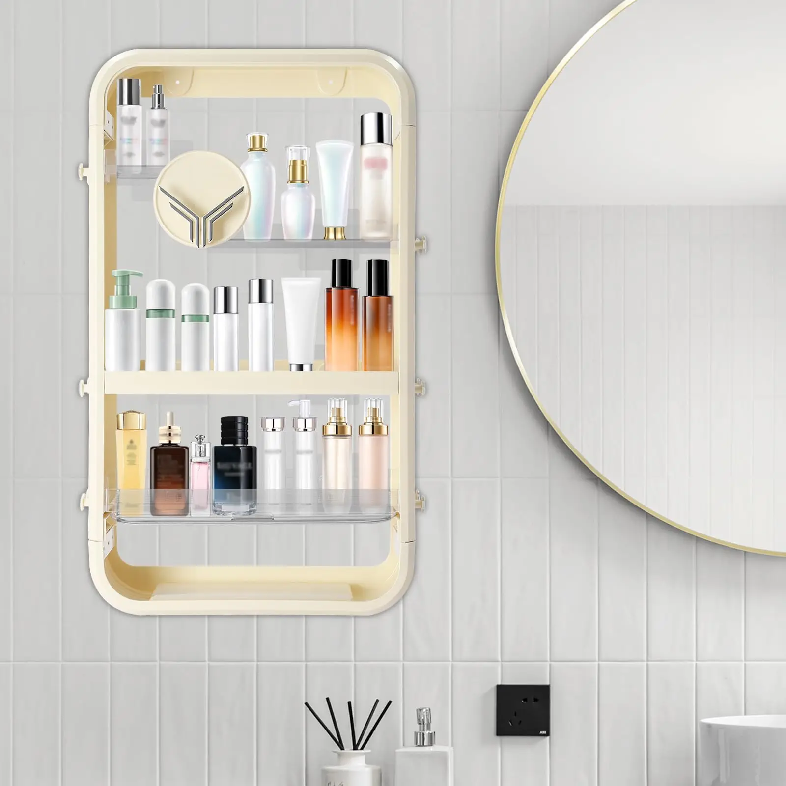 Jaygovan 4 Tier Makeup Organizer Bathroom Storage Organizer Wall Mounted for Vanity Perfume Organizers Hangable Cosmetic Organiz