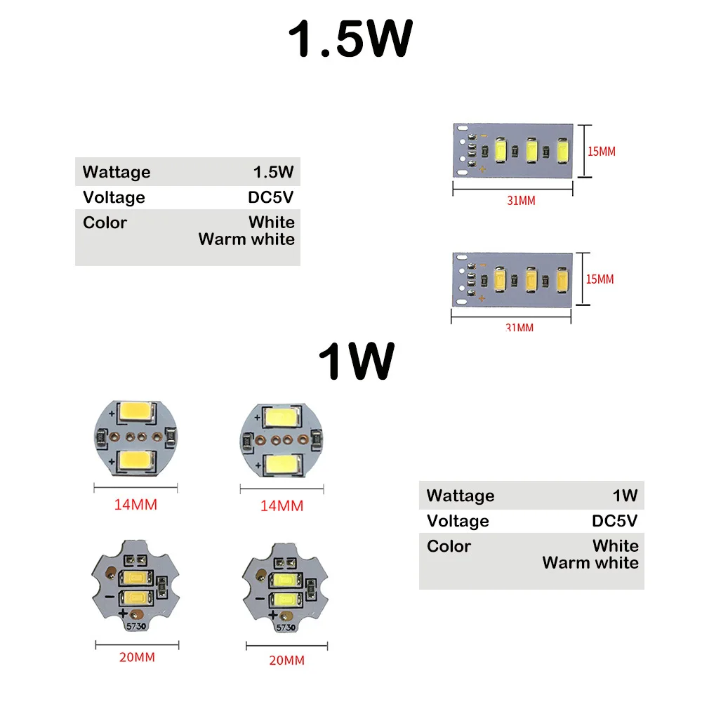 DC5V Dimmable LED Chips 5730 SMD LED Lamp 5W 10W 30W LED Light Beads White Warm White DIY Adjustable LED Bulb USB Dimmer