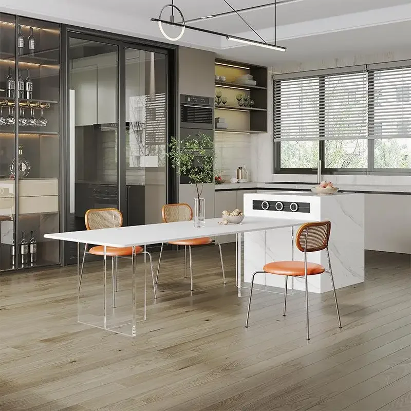 Table à manger en plaque de roche acrylique, transparente, Simple, blanche, italienne