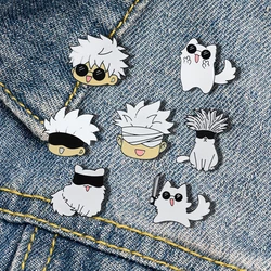 Anime Cartoon White Cat Enamel Pins Self Portrait Gojo Satoru Brooch Badges Trendy Fun Cute Lapel Jewelry Gift For Kids Friends