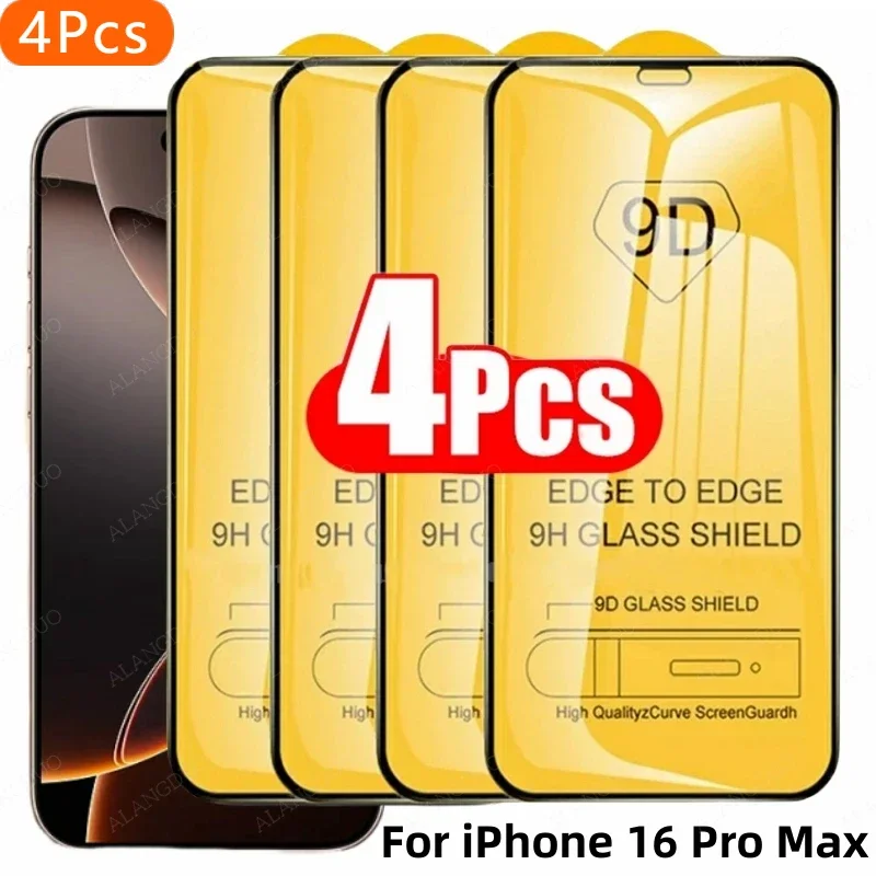 

4 PCS 9D Screen Protector For iPhone 16 Pro Max 15Pro 14 13 12 Anti Scratch Tempered Glass For iPhone 16Promax Protective Glass