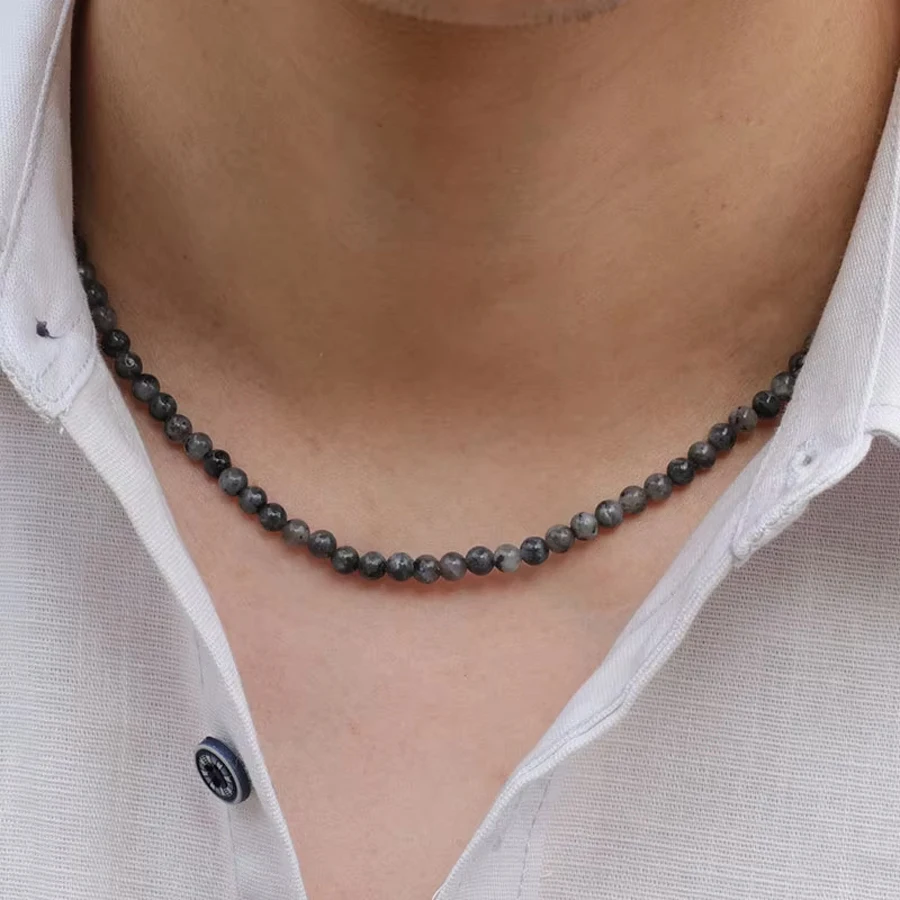 Collar Choker Único de 18 Pulgadas para Hombre, Minimalista, con Piedra Natural de 6mm, Regalo para Novio, Estilo Hiphop Rock, Collar Corto, Accesorios para el Cuello