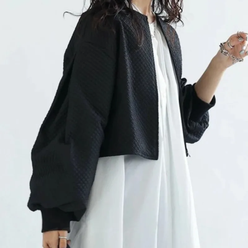 OCEANLOVE Puff Sleeve Jackets for Women Japanese Style Solid Black Vintage Chaquetas Mujer Chic Autumn Winter Loose Outwears