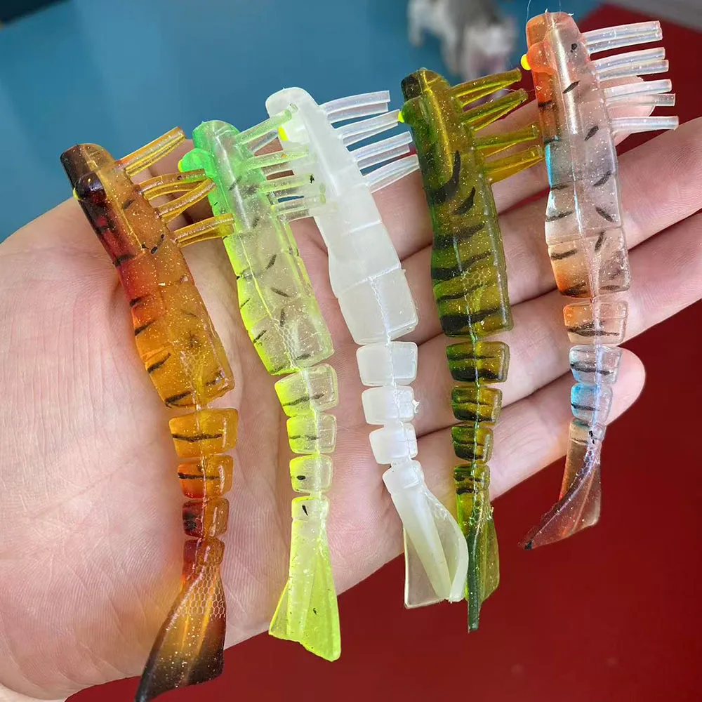 5 Stück Gelenkige Garnelen-Köder 85-100mm PVC Weichköder Ultra-Realistische Schwimmaktion Tödlich für Barsch, Mandarinfisch & Schnapper – Detail 2