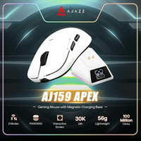 AJAZZ AJ159 APEX PAW3950 wireless mouse, 2.4G/BT/USB-C sensor, 56g light, with 8K magnet recharge base.