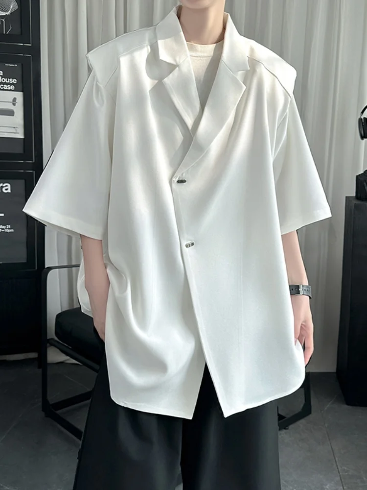 

Cuban Collar Short Sleeve Shirt Men's Design Sensation Handsome Top Summer Half Sleeve Shirt Thin Loose Fit Home Outdoo...