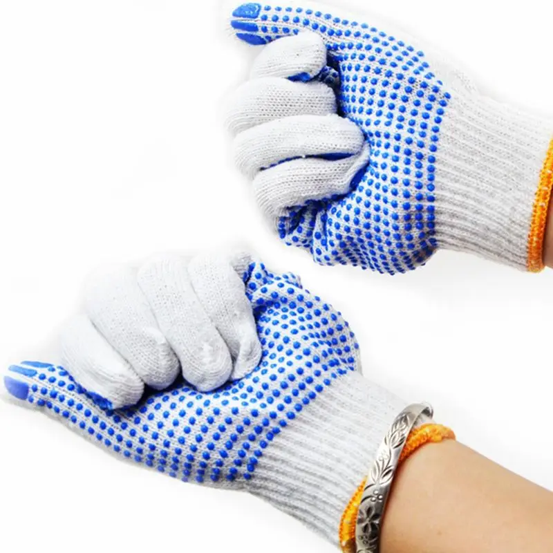 1 Pair Cotton Yarn Practical Anti-Slip Gloves Non-Slip Safety Labor Gloves Yellow Dots Cozy Working Household Gloves For Garden