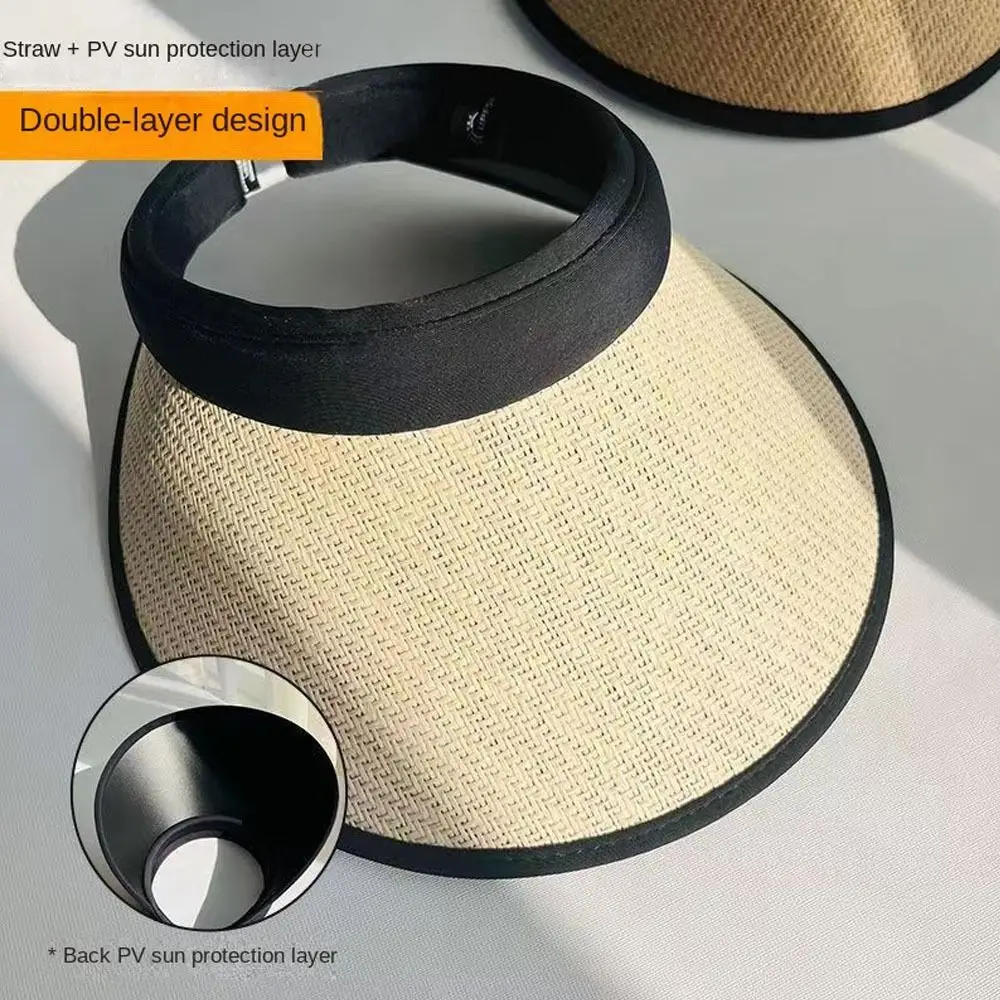 Practical Visors Straw Hat Sun Protection UV Protection Empty Top Hat Large Eaves Ponytail Hat