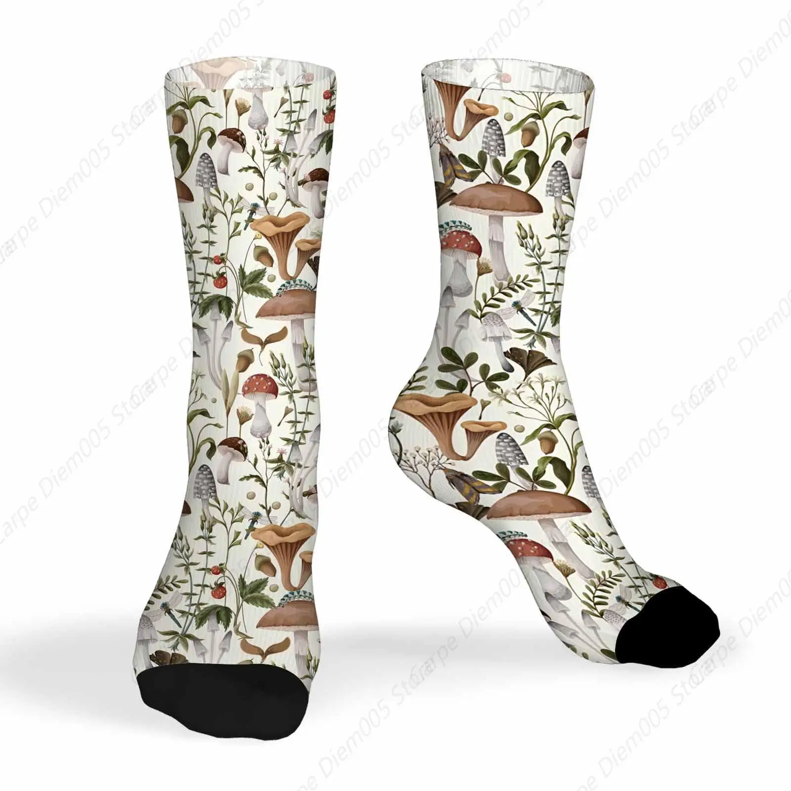 Mens Socks Mushrooms Berries And Bugs Funny Novelty Crazy Crew Socks Autumn Seamless Pattern Socks For Women Gifts Dress Socks