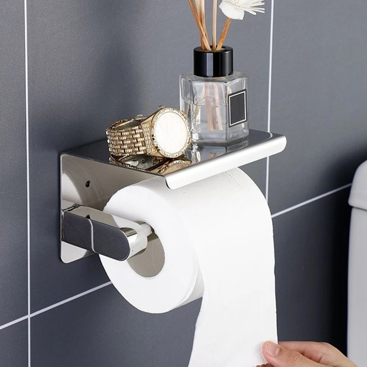 

Stainless Steel Bathroom Paper Holder Toilet Roll Holder Wall Mount WC Paper Phone Holders Home Paper Towel Holder