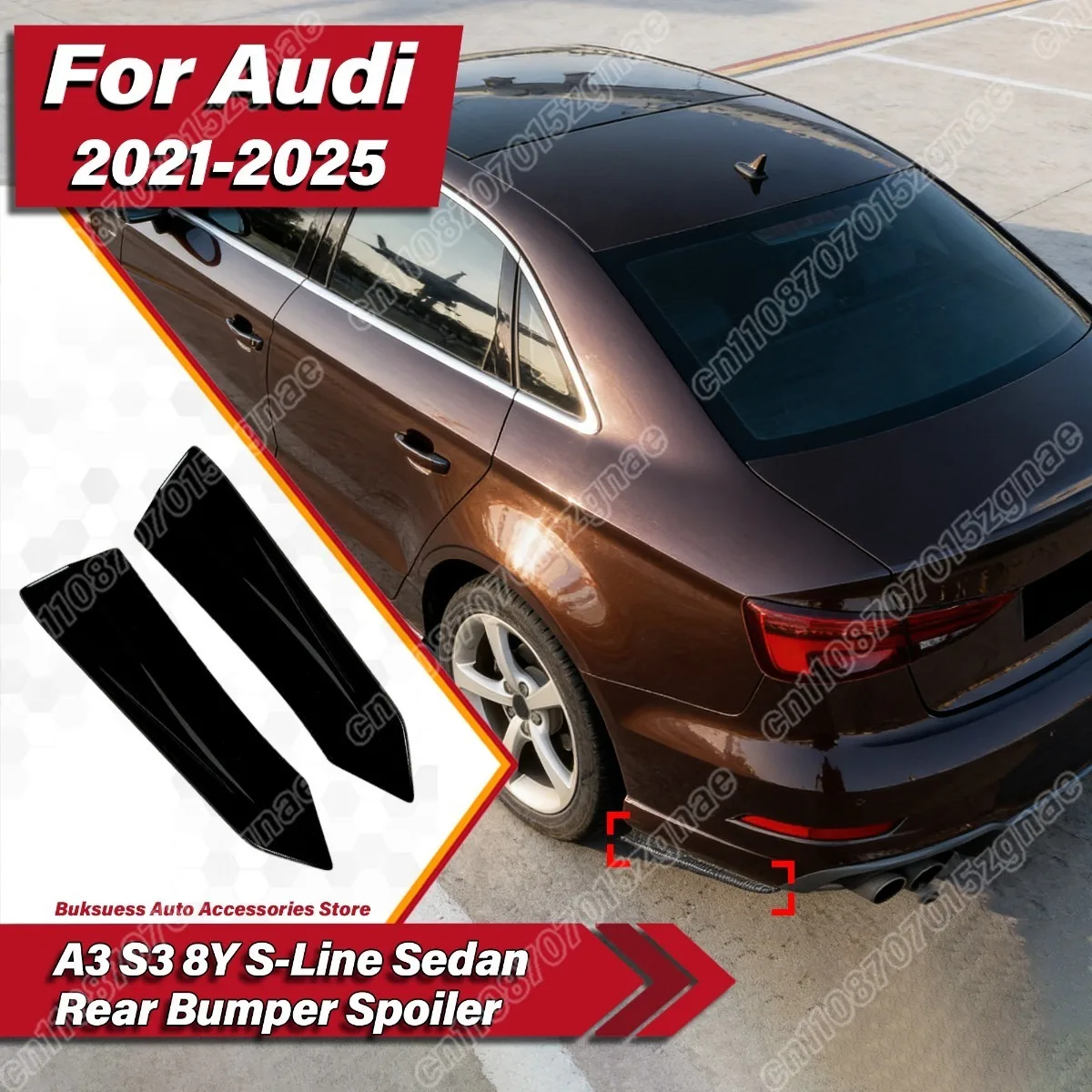 

For Audi A3 S3 8Y S-Line Sedan 2021 2022 2023 2024 2025 Car Rear Bumper Corner Splitter Sports ABS Spolier Body Modification Kit
