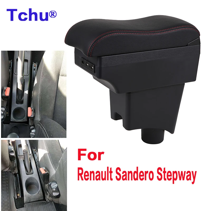 For  Renault Sandero Stepway armrest box For Stepway car armrest box Internal modification USB charging Ashtray Car Accessories