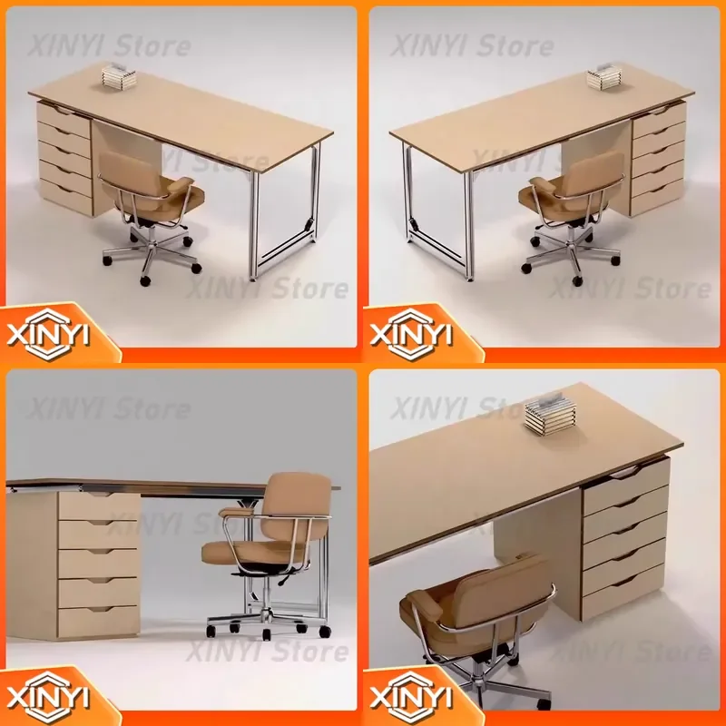 Solid Wood Drawer Desk for Birch Ocean Board Minimalist Home Computer Desk Studio Writing Desk with Aluminum Profile