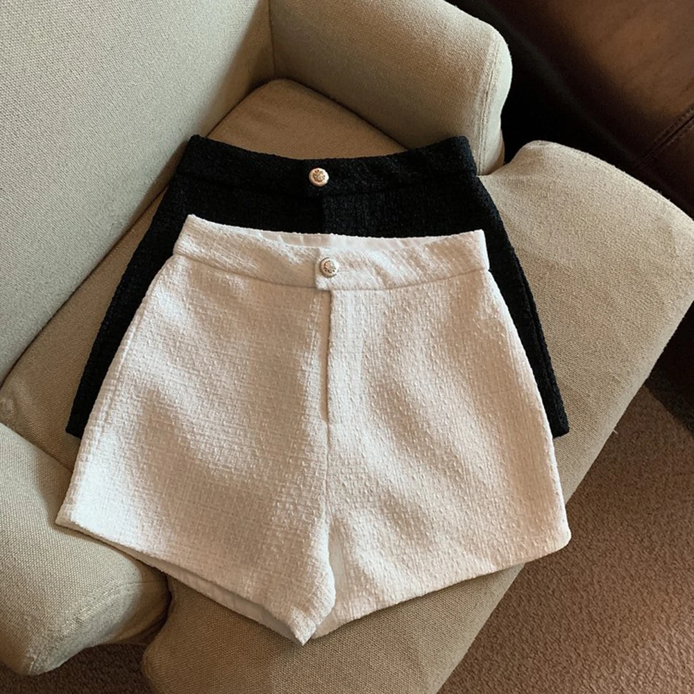 Pantaloni corti bootcut bianchi in tweed da donna autunno inverno a vita alta firmati slim fit moda gamba larga pantaloncini femminili casual